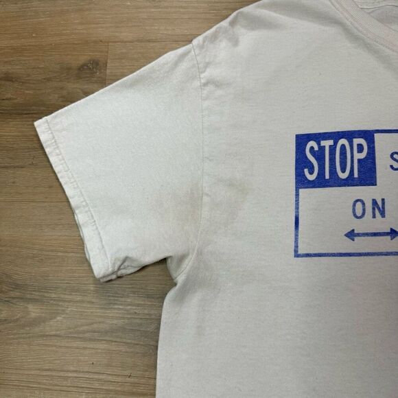 Vlone x Pop Smoke Mens L Stop Snitching On The Woo Graphic Tee Shirt White Blue - Picture 3 of 7